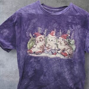 The Mountain tie dye Christmas kittens T shirt Large vintage